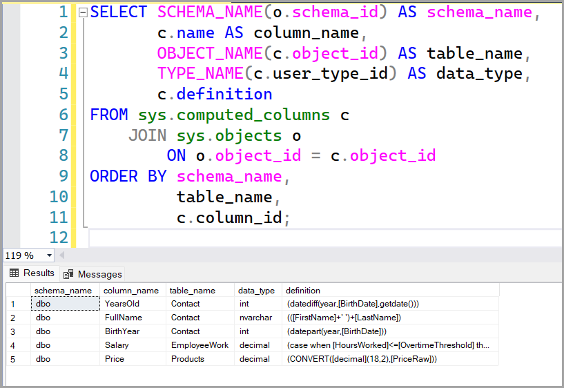 KarenPayneMVP's tweet image. For SQL Server, get computed column names and definitions along with the table name.

gist.github.com/karenpayneoreg…

#sqlserver