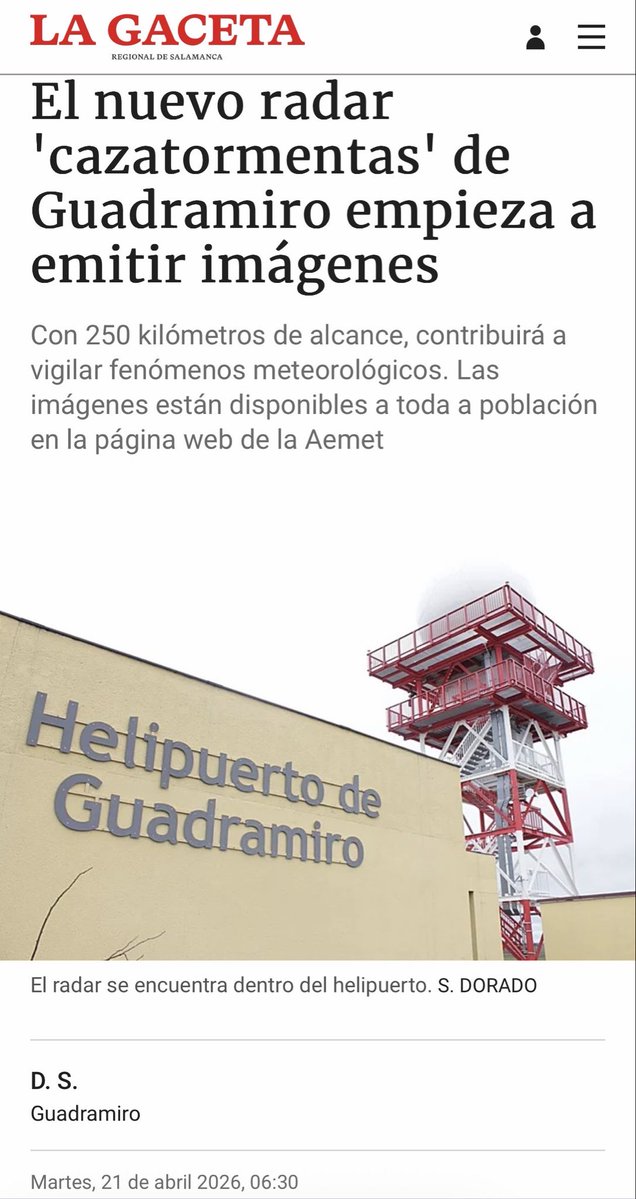 Crónica de una tormenta anunciada. 

• 21 de Abril: Inauguran con orgullo el radar de Guadramiro para 'vigilar' fenómenos.

• Hoy: Tormenta severa, granizo extremo y caos en la A-62 (Salamanca).

¿Vigilancia o inducción?
