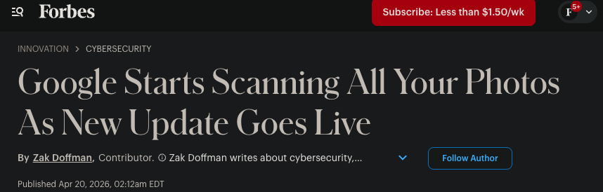 Google to scan your entire photo library to build what it calls “Personal Intelligence.” What this means in plain English is that your images are no longer just stored, they are analyzed and integrated into a broader behavioral profile. 

Google openly admits the system can use