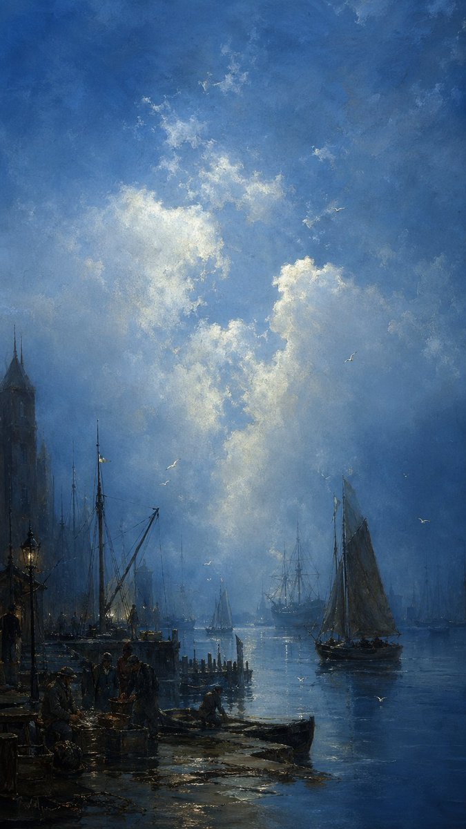 samitdigitalart's tweet image. #harbor #maritime #painterly #vintage #port #sailing #vessels #nautical #twilight #aiart