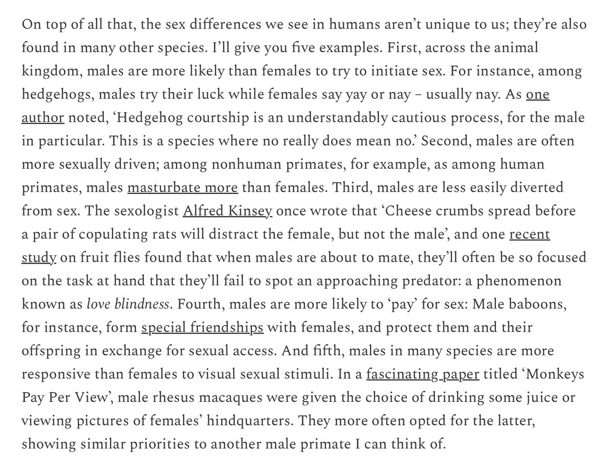 “If sex differences in sexual inclinations in humans were purely down to culture, it would be a bizarre coincidence if cultures all over the world had replicated most of the differences we see in other animals. What are the odds?”

An excerpt from my book A Billion Years of Sex