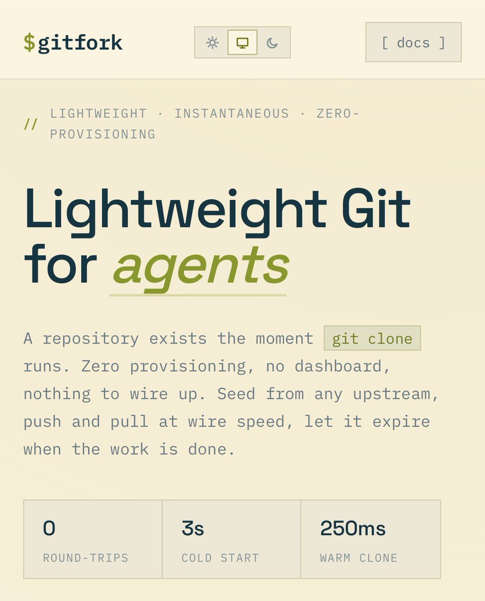 rwdaigle's tweet photo. Cloudflare released Artifacts last week - a versioned storage (e.g., git) primitive

I got access and created https://t.co/7OnY6QTW0w which are disposable repos for ephemeral agent work

No idea what the use case is, but it was a fun exercise

Happy to answer any artifact Qs…? https://t.co/pRb7OS71Sn