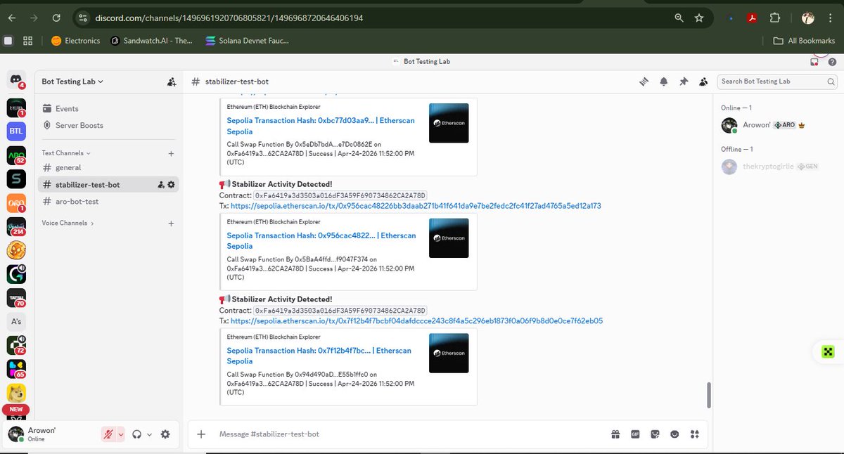 I just finished deploying a real time Whale Tracker for <a href="/StabilizerFi/">Stabilizer</a>  on Sepolia.

Faced some interesting challenges with RPC block limits, but optimized the monitor to scan in 10 block intervals every 2 mins via GitHub Actions. 

Real time transparency is key for DeFi.