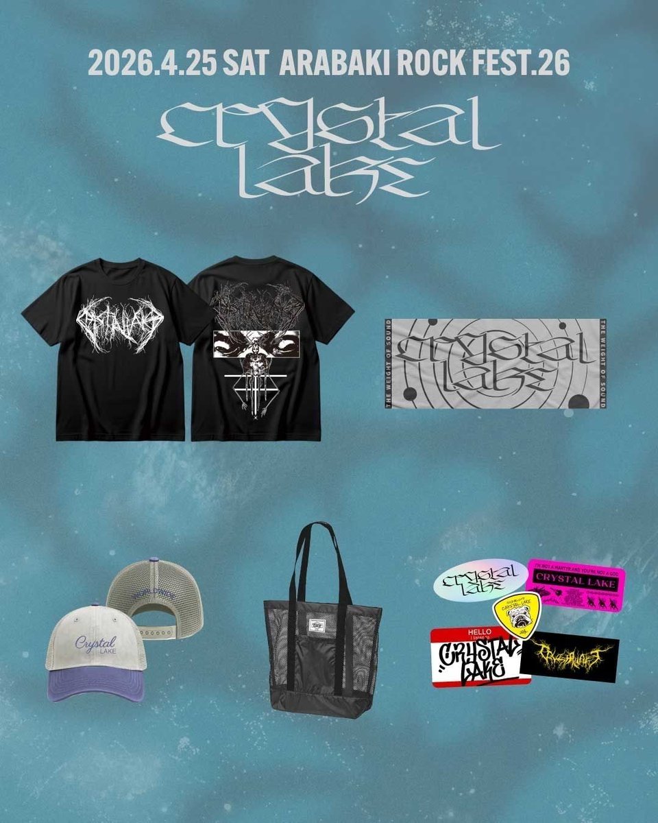 CrystalLake777's tweet image. 【本日アラバキ！】

2026.04.25(土)
at 宮城県 国営みちのく杜の湖畔公園

"ARABAKI ROCK FEST. 2026"

Crystal Lakeは16:15より
HATAHATAステージにて出演🔥

グッズは9:30より販売開始。

#アラバキ
#CrystalLake