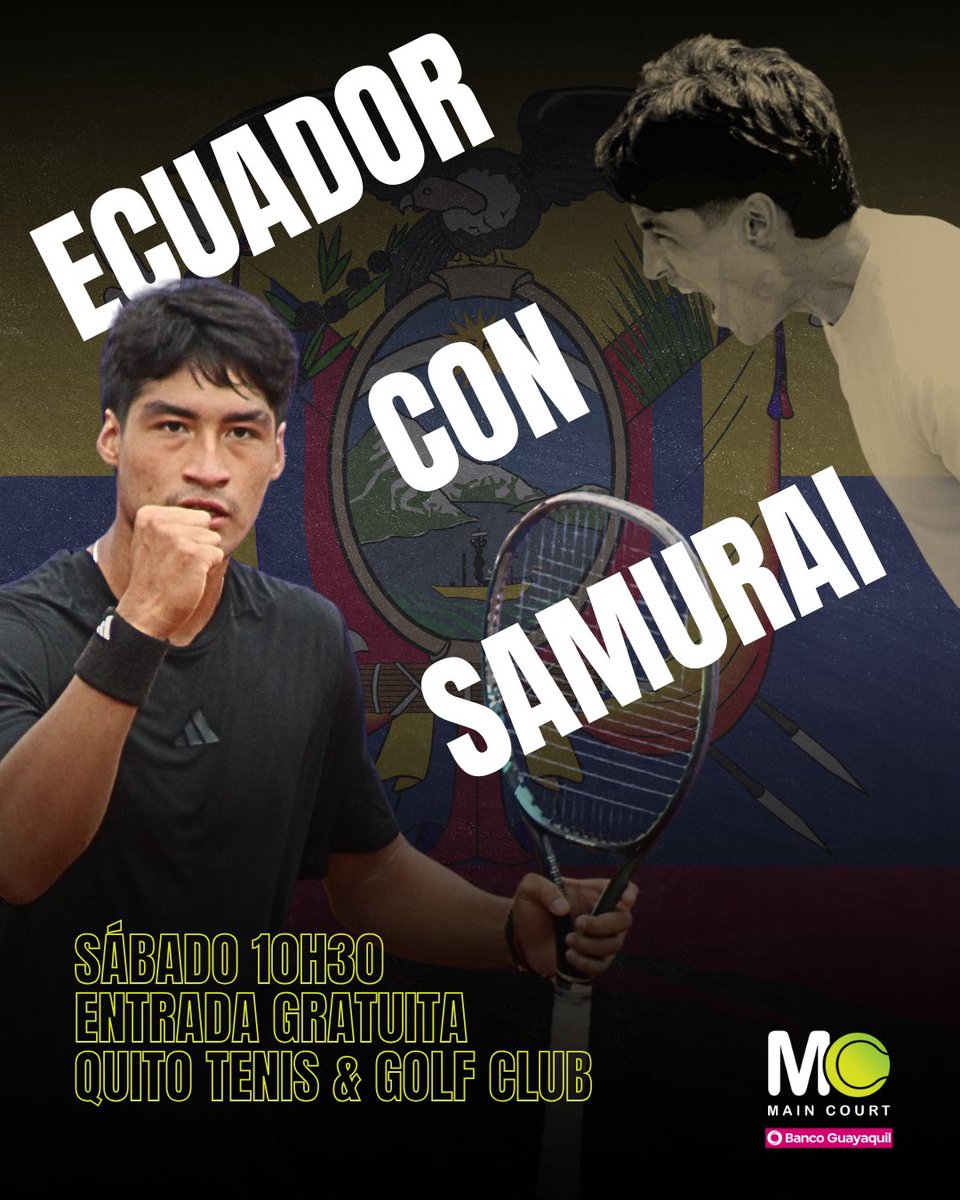 maincourt_ec's tweet photo. ¡ECUADOR 🇪🇨 CON SAMURAI! ⚔️

El ‘tricolor’ Ángel Véliz mide a Herman Hoeyeraal 🇳🇴 por un cupo en la final del ITF M15 de Quito, este sábado a las 10h30 en el Quito Tenis &amp; Golf Club. La entrada es libre y gratuita para todo el público 💪🏼

¡A llenar El Condado!

#MainCourtEC 🎾 https://t.co/RdnqU8Q75I