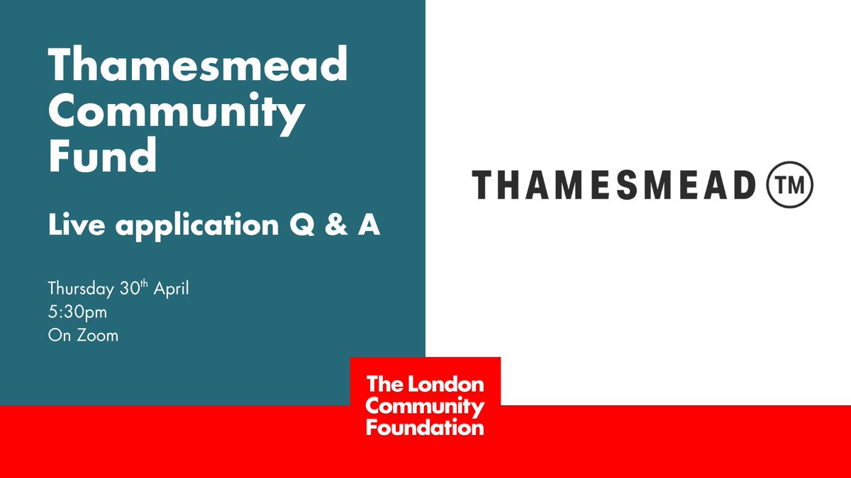 London_cf's tweet photo. Want to know more about the Thamesmead Community Fund?

The Thamesmead Team will host an Application Q&amp;A to offer groups &amp; individuals the chance to ask any questions about the fund and your application. Join via Zoom on Thursday 30th April 2026 at 5:30pm: https://t.co/QAldiKYJhW https://t.co/RobEo4pYpF