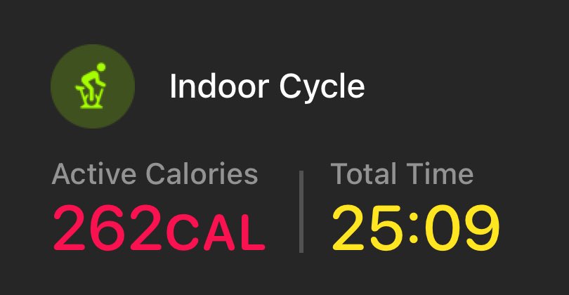 Danual_Gordon's tweet image. I cycled indoors for 25:09min with the Workout app on my Apple Watch. #CardioDay #Weightlifting #Fitness #Gym #GymLife #BodyBuilding #Lift #BeastMode #CloseYourRings #Grind #NoExcuses #PlayToWin #WorldGymAustralia #AppleWatch #wgcoffsharbour