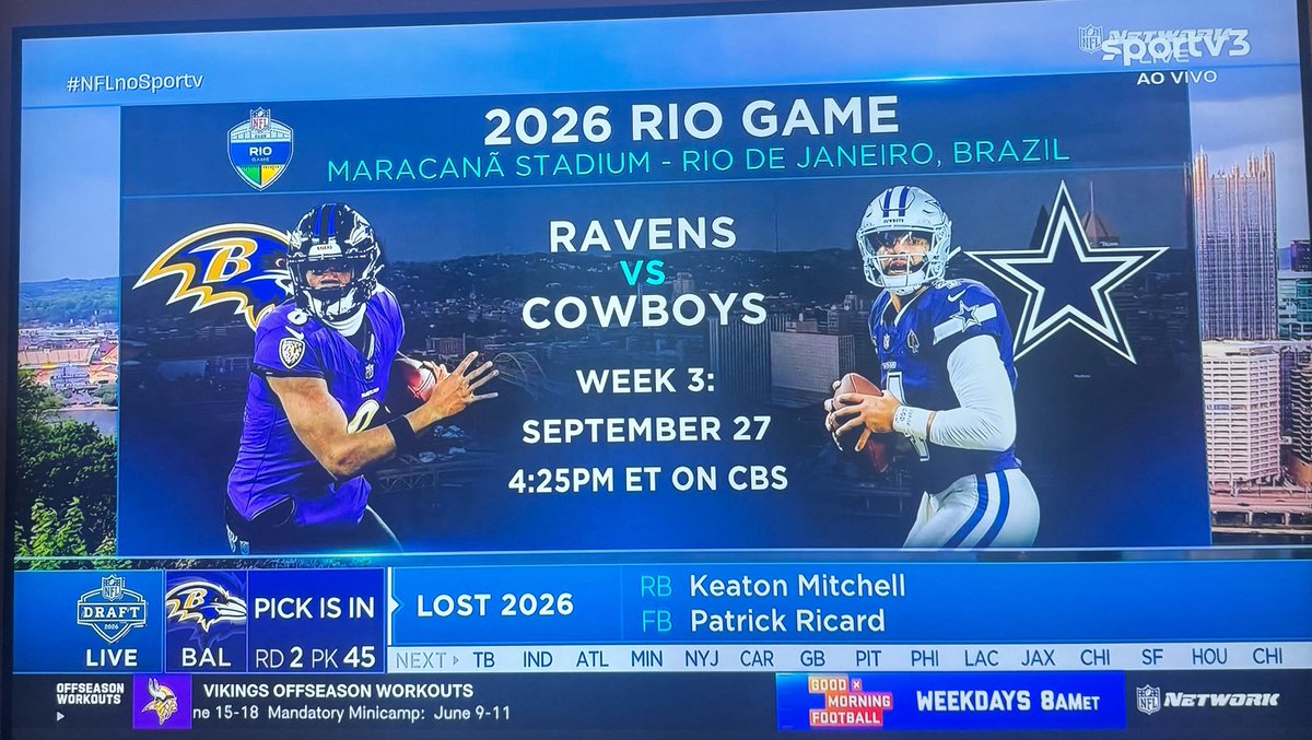 corvaomilgrau's tweet photo. ATENÇÃO 🚨🚨

OFICIAL: O BALTIMORE RAVENS É O ADVERSÁRIO DOS COWBOYS NO RIO GAME 2026. 

OS RAVENS VEM AO BRASIL!!! 🐦‍⬛🇧🇷 https://t.co/l2YF0T0fov