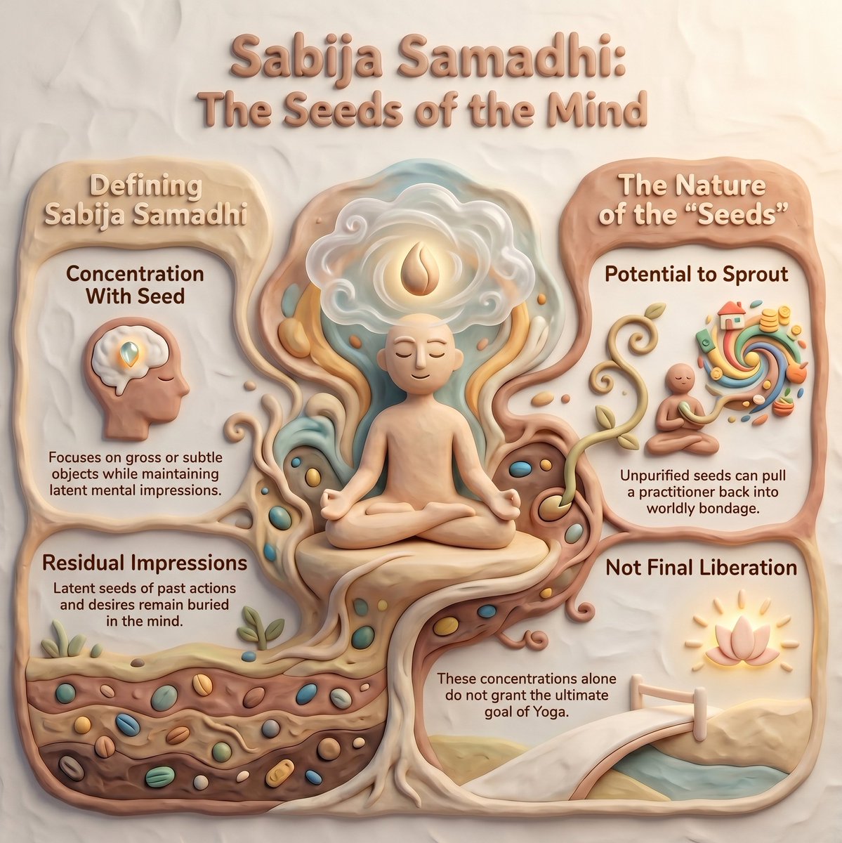 ankitgujrati27's tweet image. Patañjali’s 46th Sutra: Tā eva sabījaḥ samādhiḥ. The previous concentrations are "with seed."

They do not destroy the seeds of past actions and cannot grant final liberation, as latent desires remain and can bring you back into bondage.

#YogaSutras #Concentration #Meditation