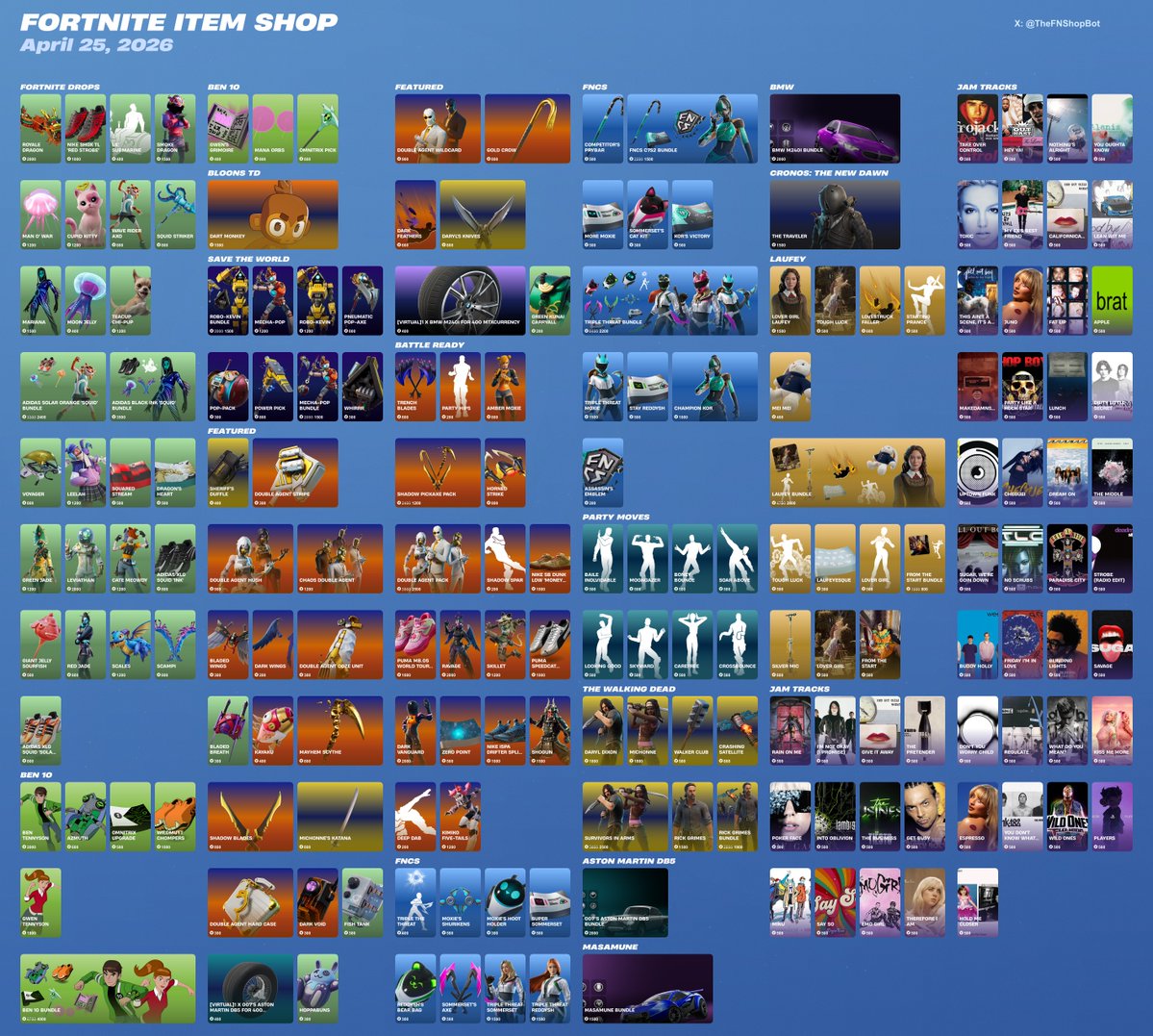 TheFNShopBot's tweet image. April 25, 2026 Fortnite Item Shop is live. #fortnite #fortnitebr
