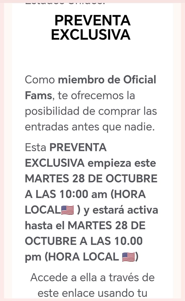 <a href="/AlejandroSanz/">Alejandro Sanz</a> Preventa para FAMS de verdad. Así como en el resto del mundo. Estoy esperando un correo como este que llegó para la gira en USA. Porfa 
#PreventaFamsMx