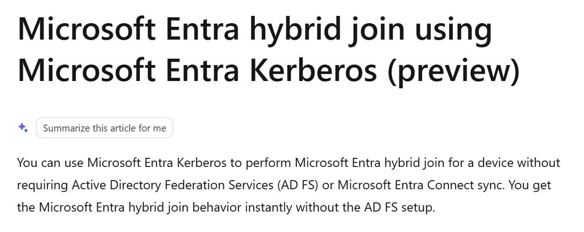 ICYMI - You can instantly hybrid join devices without ADFS or Entra Connect Sync using Entra Kerberos

learn.microsoft.com/en-us/entra/id…