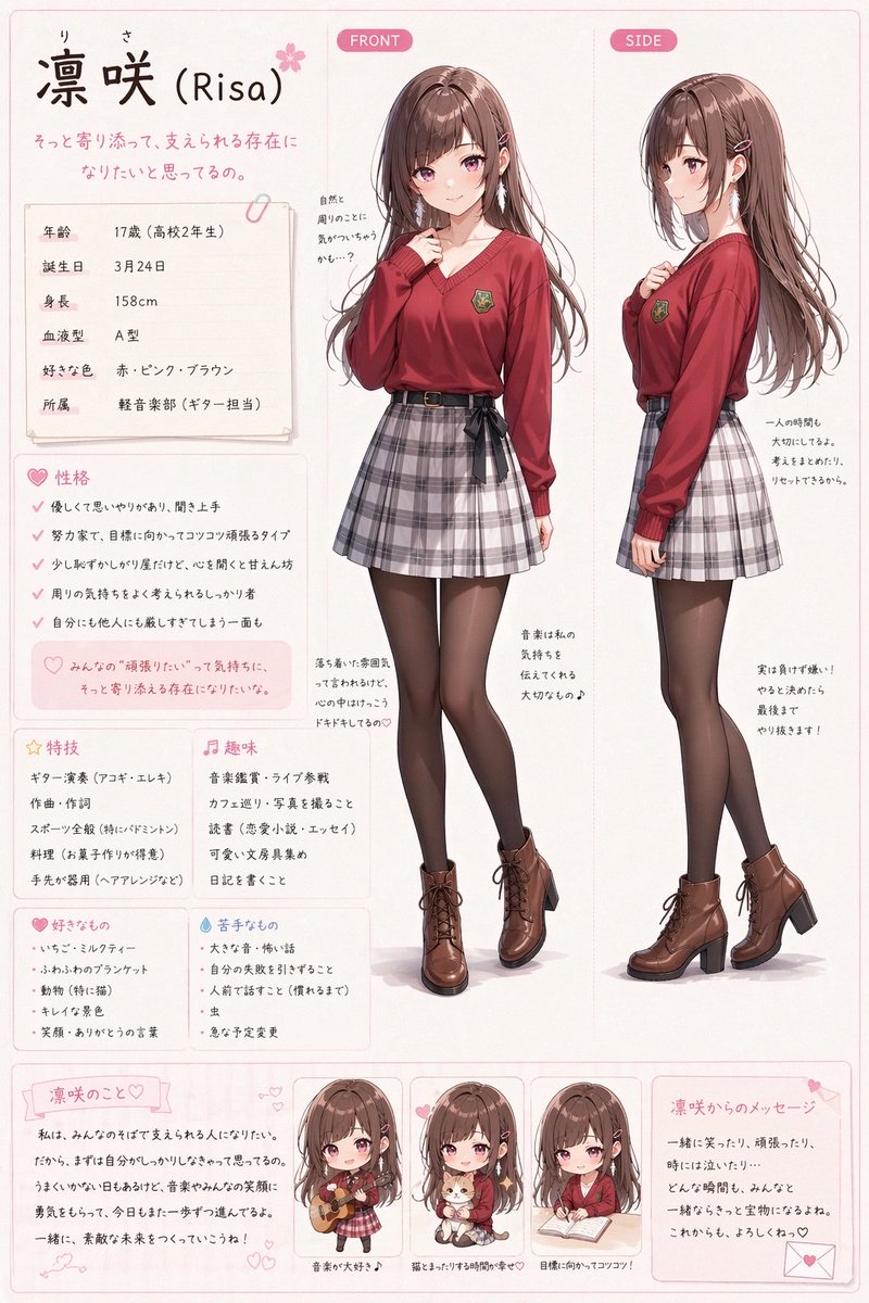 fougerespicy's tweet image. おはよ...(っ - )ᐝ
#AIart
#kawaii

最近よく見るキャラクター紹介ボード的なのを試してみたよ✏⟡˖·
ChatGPT面白いね🍀

プロフィール内容もAI任せにしたら3人とも高校2年生で統一されてる(*´艸`)
