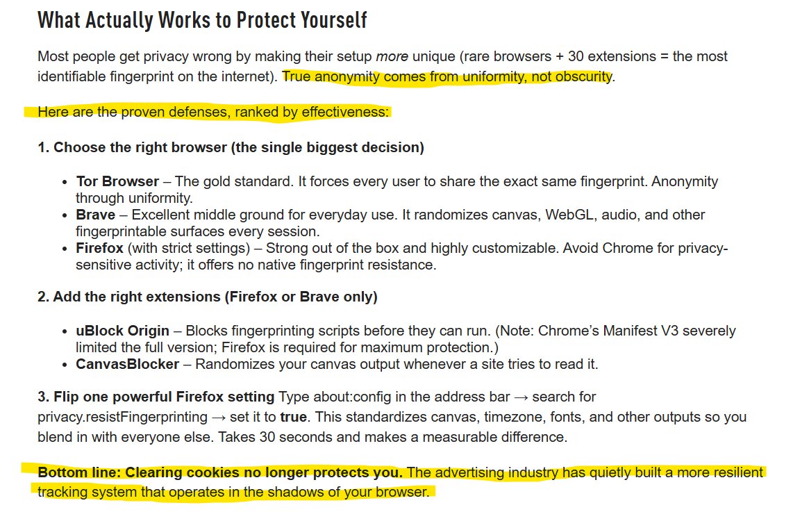 StevenS23337721's tweet image. Beyond #cookies - 
How To STOP The Invisible #browser Fingerprint That TRACKS You EVERYWHERE.

T works even if you NEVER log in, NEVER accept cookies, and have legally "OPTED OUT" under #privacy laws.

Researchers from Texas A&amp;amp;M University and Johns Hopkins University 
**built a