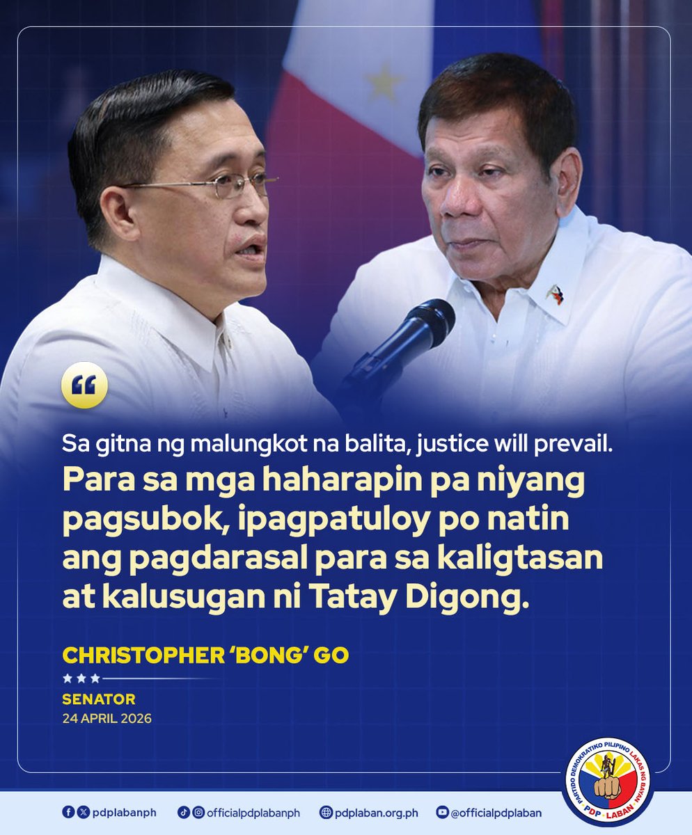 pdplabanph's tweet image. Dasal. Pananalig. Hustisya. 🙏
Para kay Tatay Digong.

#PDP #PilipinasDutertePaRin
