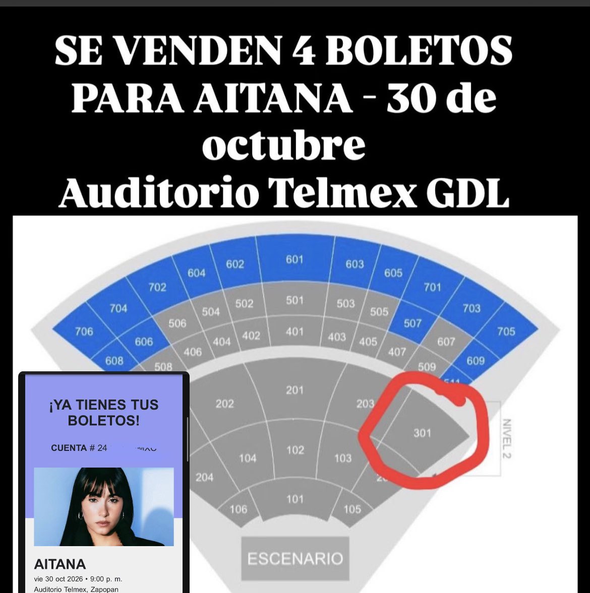 HechasCancion's tweet image. Vendo 4 boletos para @Aitanax en Guadalajara, México 🇲🇽 
A precio normal 💰
agarre en otra zona y necesito vender estos!💙🦋 me ayudan a difundir pls!

#aitana #aitanax #cuartoazul #worldtour #guadalajara #México #CuartoAzulworldtour 

@Aitanax @aitanaomexico @NewsAitana @aitana