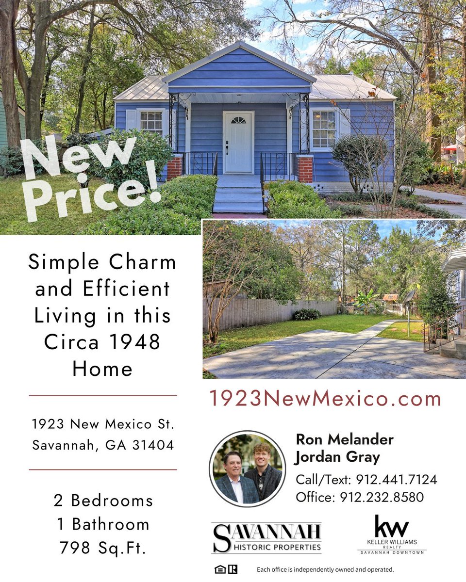 RonMelander's tweet photo. ✨ REDUCED 16K! Simple Charm and Efficient Living in this Circa 1948 Home
✨ Visit https://t.co/YL0TmeJ877 for all details.
📍 1923 New Mexico St, Savannah, GA
🛏️ 2 beds
🛁 1 bath
🏡 798 sf https://t.co/ecrdPfs55h