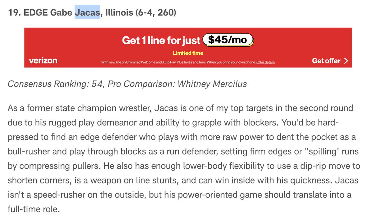ezlazar's tweet image. The #Patriots have traded up to select Illinois EDGE Gabe Jacas. Violent, physical edge rusher with a wrestling background who has some pass-rush juice to complement his power. Has starter upside.