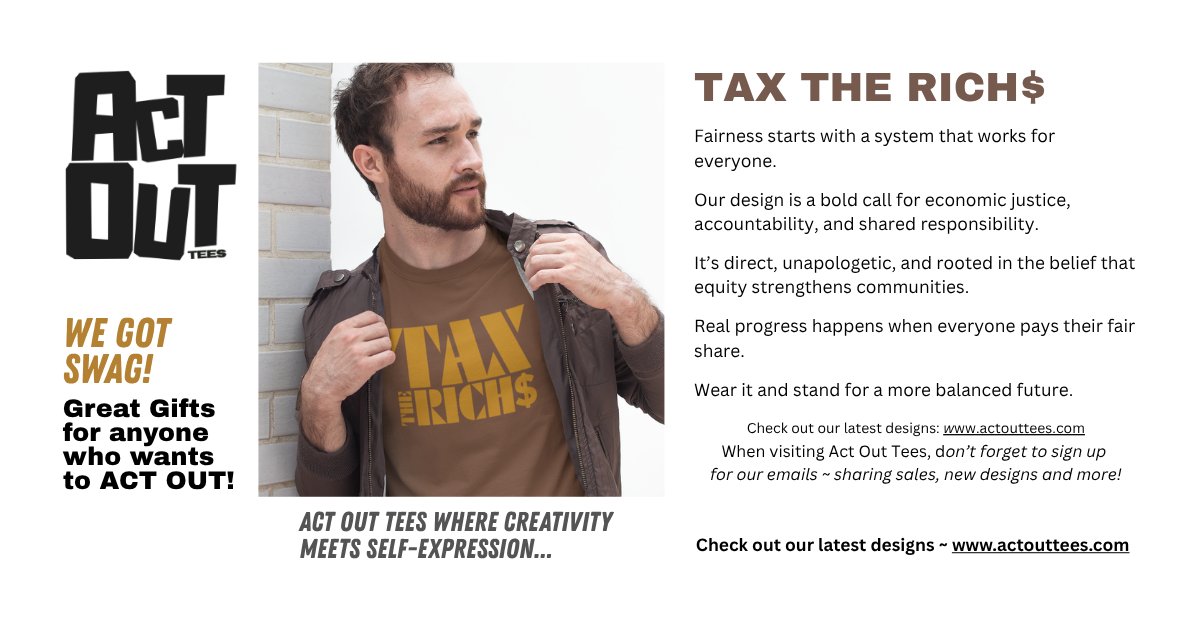 JoeNendza17334's tweet image. TAX THE RICH
Act Out Tees ~ ActOutTees.com
#vote #democracy #rights #freedom #voice #election #civic #power #participation #change #FELON47 #NoKINGS #NoICE #NoPEDOS #PrintOnDemand #Tees