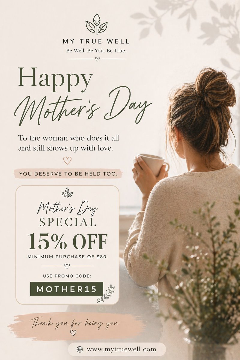 MyTrueWell's tweet image. You give so much to everyone else…
today, give something back to yourself. 💛
✨ 15% OFF $80+
Use code: MOTHER15

🛍️ mytruewell.com
#MothersDay #SelfCare #MyTrueWell #Wellness #MomLife
