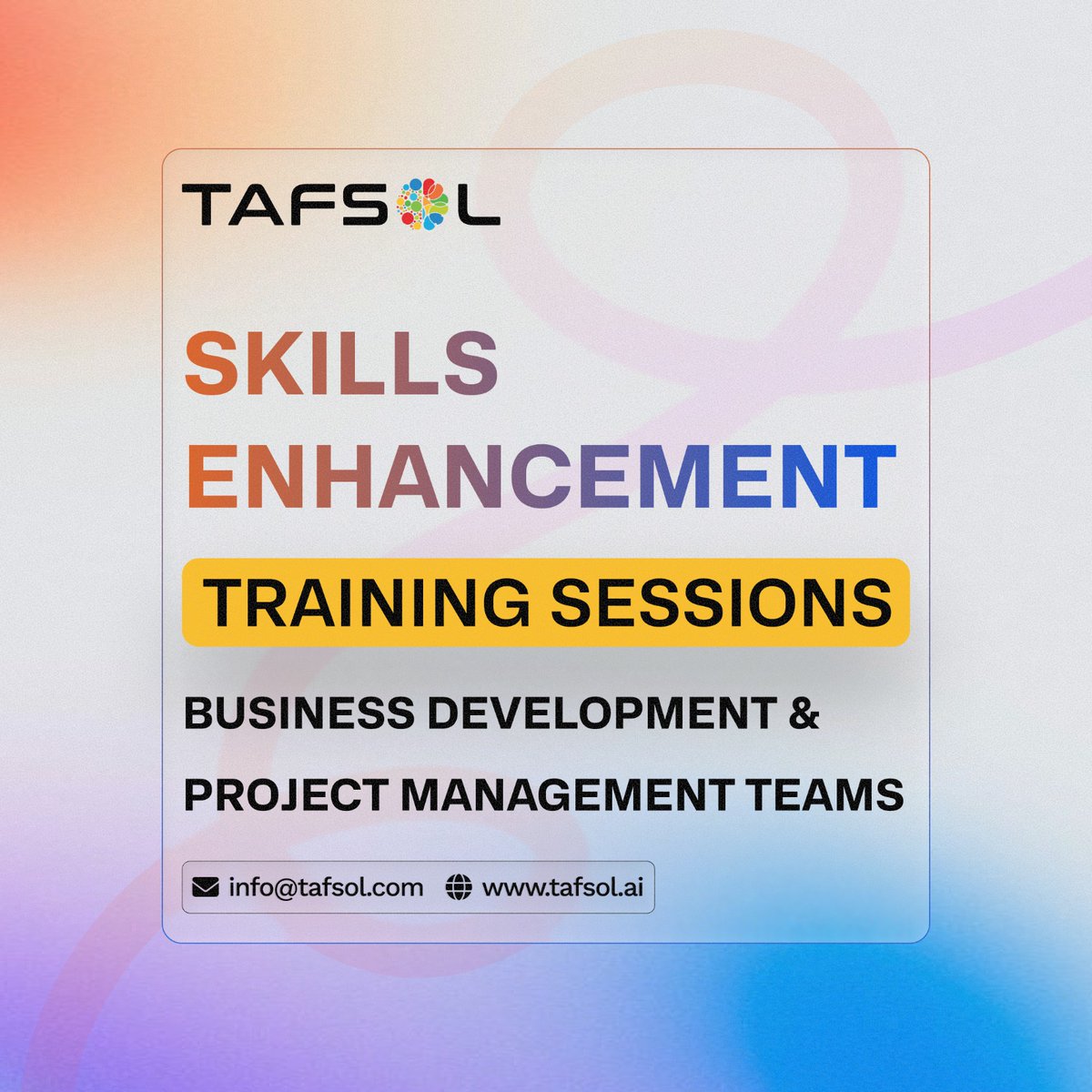tafsoltech's tweet image. 𝐓𝐚𝐟𝐬𝐨𝐥 𝐓𝐞𝐜𝐡𝐧𝐨𝐥𝐨𝐠𝐢𝐞𝐬’ 𝐓𝐫𝐚𝐢𝐧𝐢𝐧𝐠 &amp;amp; 𝐋𝐞𝐚𝐫𝐧𝐢𝐧𝐠 𝐔𝐩𝐝𝐚𝐭𝐞

#Tafsol #TrainingSessions #BusinessDevelopment #ProjectManagement