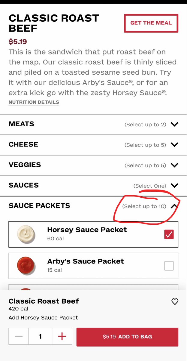 Tr2v's tweet photo. @Arbys How? The quantity + button adds more sandwiches. https://t.co/9GC9VLDxH5