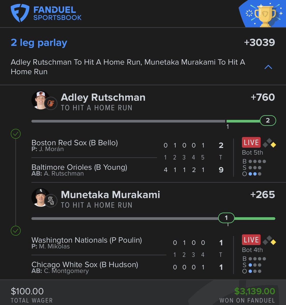 iDaDrownDon's tweet photo. @MLBHR Thanks king ❤️❤️ made me 20k in a week https://t.co/TGpqTlDUUV