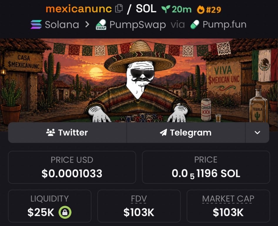 d_pinero98's tweet image. I got in $mexicanunc at $103k Mcap

This entry wasn’t accidental 🔥

Smart money moves quietly, just like my group 🚀📊

#Solana #CryptoGems #Altcoins #Memecoin #Bitcoin #SOL #DEXGems