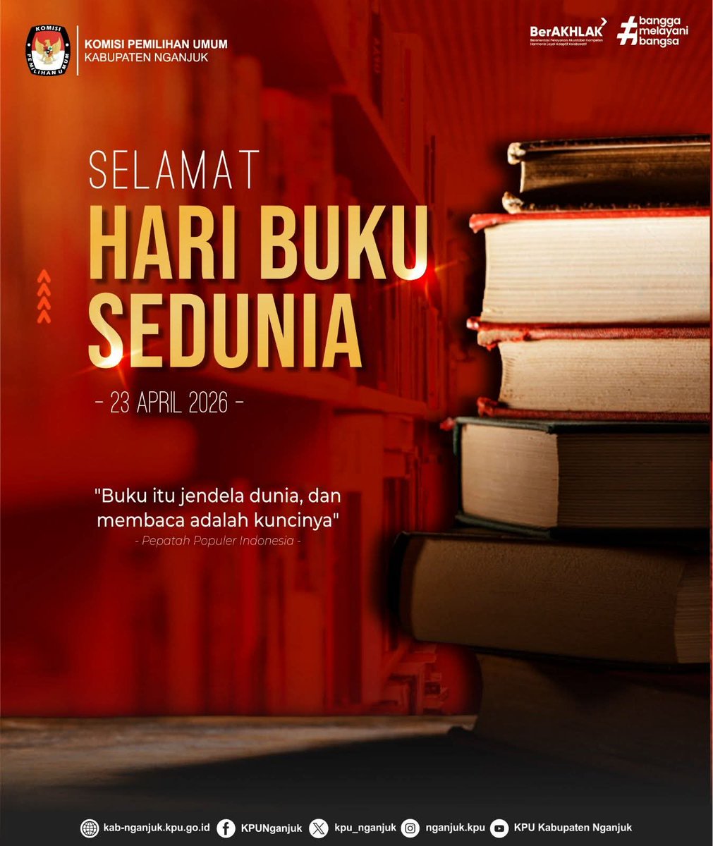 #TemanPemilih, Selamat memperingati Hari Buku Sedunia.

Buku adalah jendela dunia. Di era yang serba cepat ini, membaca tetap menjadi cara terbaik untuk memperkaya pikiran dan memperluas perspektif.

#KPUMelayani