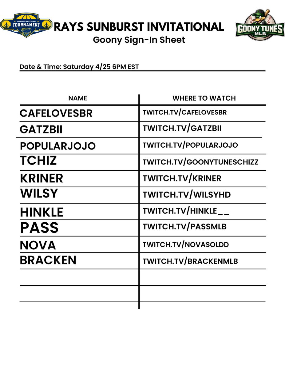 GoonyTunesMLB's tweet photo. Second @RaysBaseball qualifier starts tonight at 6PM EST. The Ducks that are playing and where to watch them are below! #RollDucks 🦆 https://t.co/2NJQbsAOL0