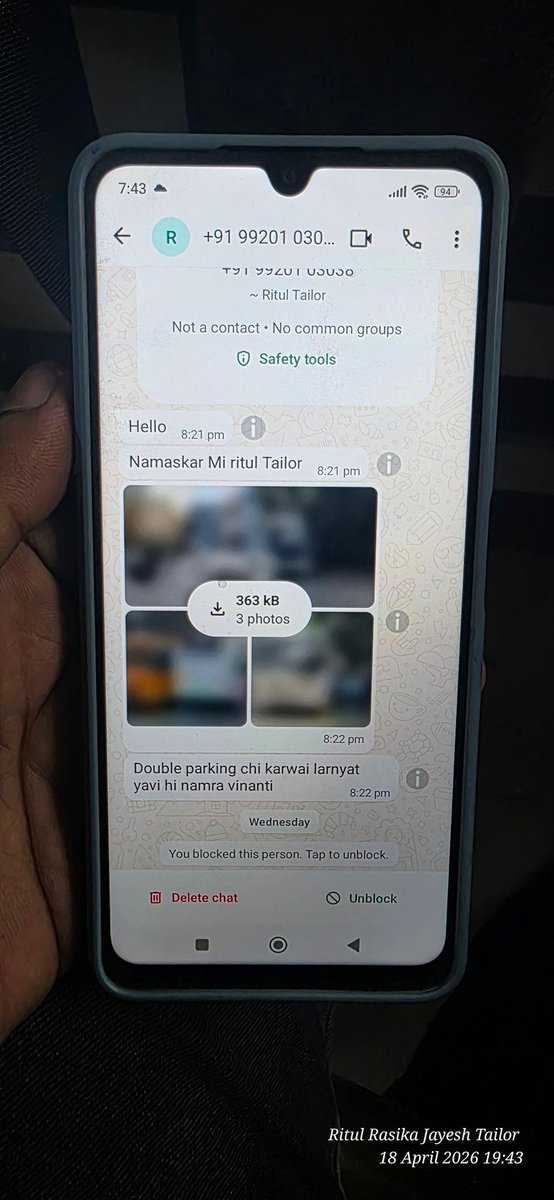 tailorritul's tweet photo. @ThaneCityPolice I would request you to please give VRS to those incompetent officers at kasarwadavali traffic division for not taking any action despite multiple complaints of double parking and blocking my number on the Gov Official number @DGPMaharashtra @CMOMaharashtra @ANI https://t.co/VFPQy5ad8E