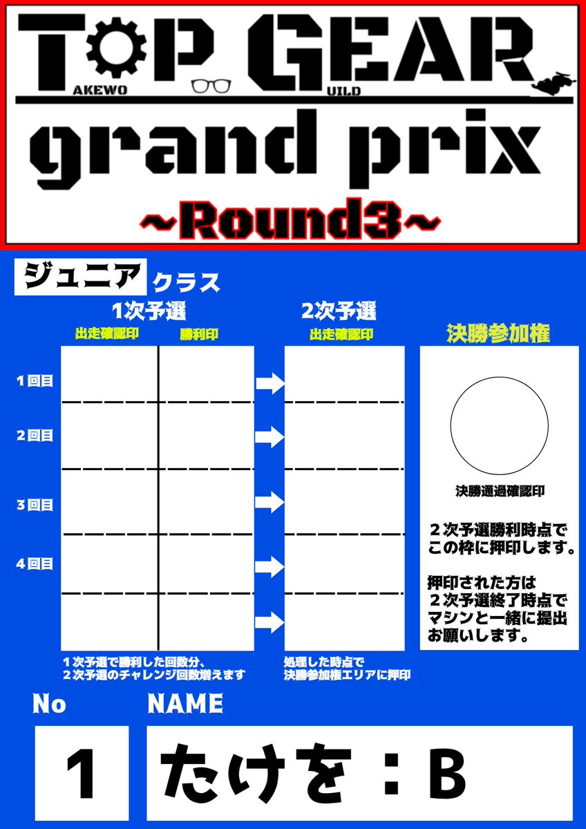 topgeargp's tweet image. いよいよTOPGEARGP -ROUND3-
開催が来週に迫ってきました！
色々当日について出していきます！

まずはタイムスケジュール！
練習走行はABCの３グループ！
1次予選はエントリーNOの偶数・奇数に分けて行います！

各レーサーのグループや番号はエントリーシートに記載してます！

#mini4wd
#TOPGEARGP