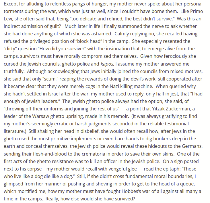 Norman Finkelstein writing about his mother