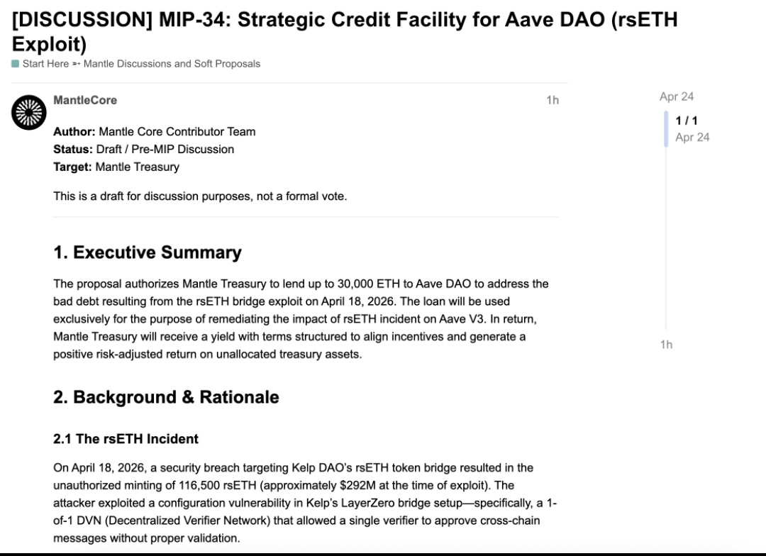 Daddycryptooo's tweet image. 🚨🚨المخترق المجهول بدأت تحركاته تظهر👀

🔻مخترق KelpDAO أنهى تصريف كامل حيازته البالغة 75701 $ETH بقيمة تقارب 175 مليون دولار بعد تحويلها إلى بيتكوين عبر THORChain ومسارات أخرى

🔻وفي محاولة لاحتواء الأزمة تقدمت Mantle بمقترح لتوفير قرض إلى Aave بقيمة 30,000 #ETH ما يعادل نحو 70