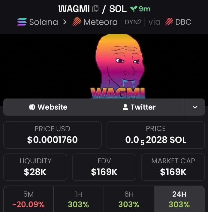 VENUSdnkh's tweet image. 💎 Aped $WAGMI at $70k Mcap to $169k Mcap on my alpha Tg 

We pulled off 2.41x profits  on my alpha Tg 🚀🚀

📩DM to join my alpha Tg 🔥📉
⛓️#solana #memecoin #CryptoTrading