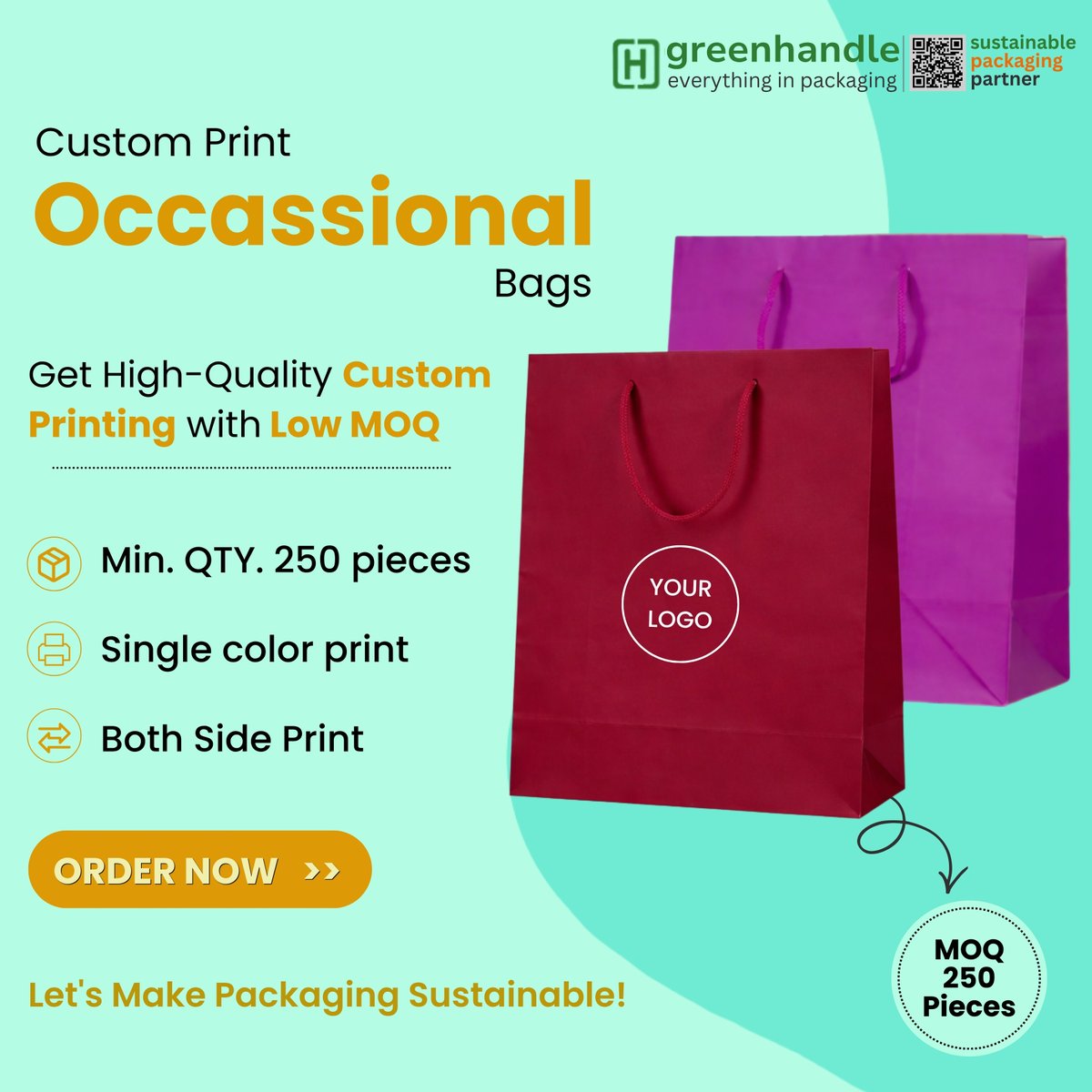 greenhandle_in's tweet image. 250 Pieces Occasional Bags with Custom Logo – Strong Eco-Friendly Packaging Solution

#ocassionalbags #ecofriendlypackaging #reusablebags #sustainablepackaging #cottonbags #drawstringpouch #greenpackaging #custompackaging #logoprint #justlogoprint #b2bpackaging