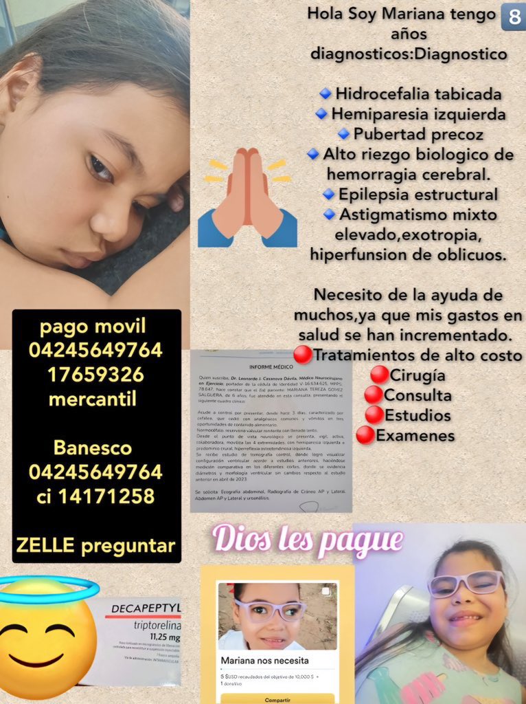 Lamentablemente no pude viajar pero por tlf m mandaron a realizar tac d cráneo y eco pélvico por favor cada aport suma para podr asistir a consulta médica aunado a mis tratamientos q son indefinidos🙌
 Pm
Mercantil
04246549764
17659326

Zelle al dm

  gofund.me/44d83ff1