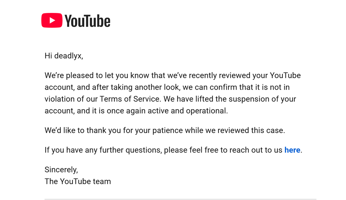 medeadly's tweet image. I got my YouTube channel back. I created it on April 6, 2006, my birthday, and I never gave up fighting for it. I pushed for a real review and even had to get a lawyer involved, and it finally paid off. My channel had been terminated since December 4, 2025. #nevergiveup