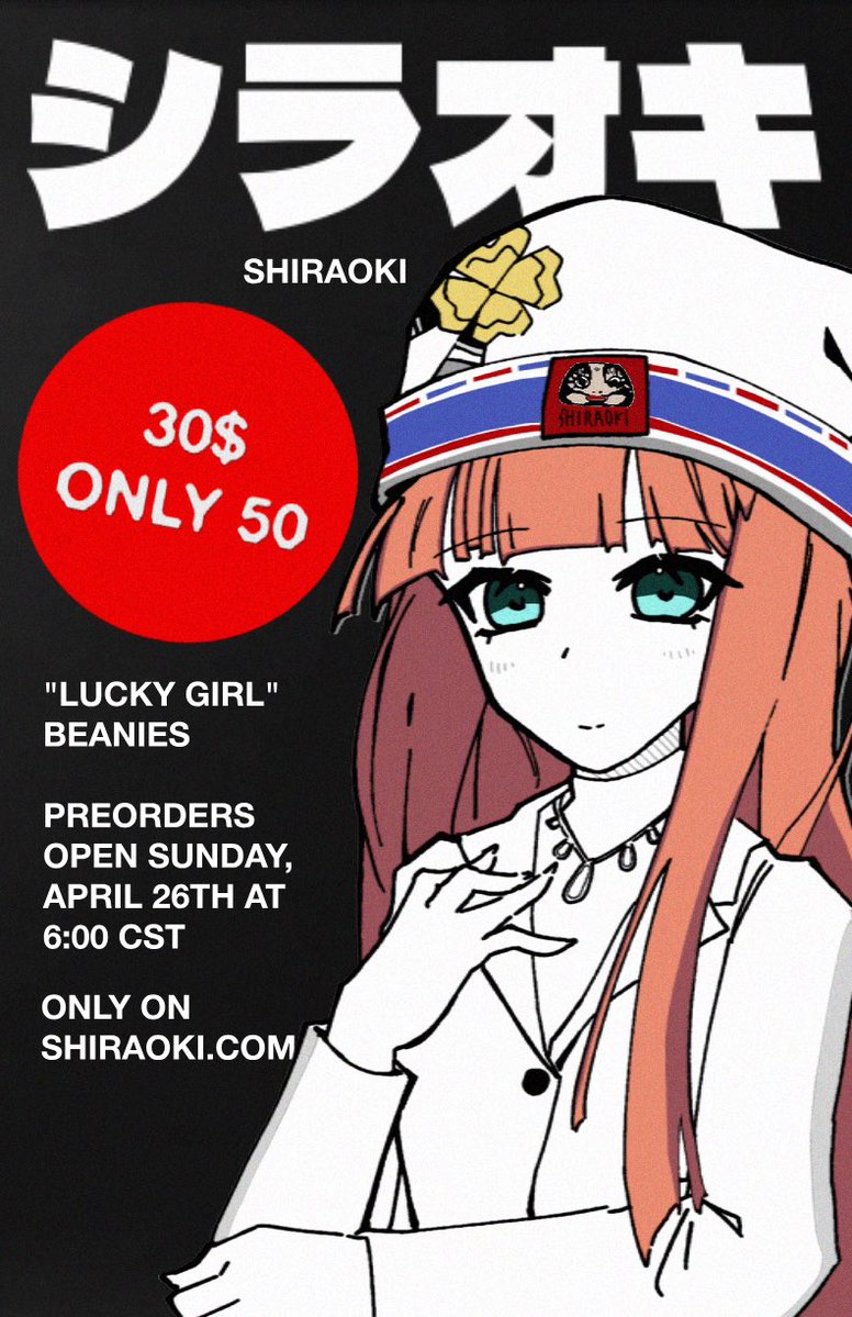 LUCKY GIRL BEANIE

APRIL 26TH, 6PM CST

ONLY IN SHIRAOKI.COM