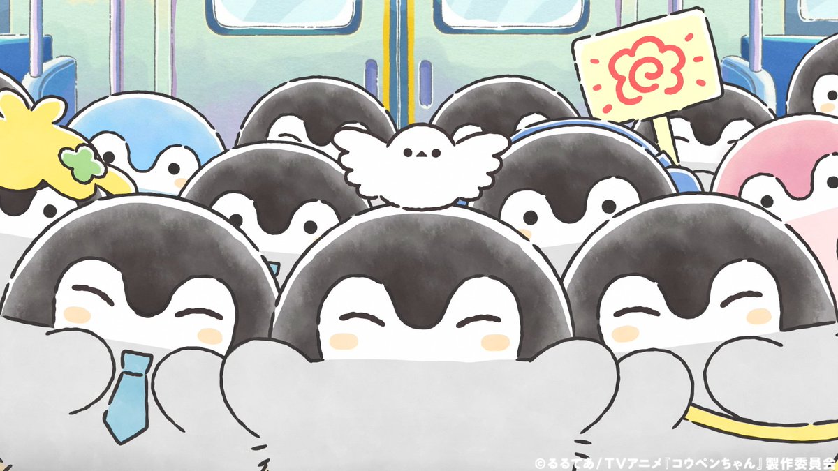 電車混んでるね〜どうする？

絵文字で教えてね！

🚉：コウペンちゃんと次の駅で降りてお散歩する
🍀：試練を乗り越えて目的の駅まで行く
🐧：おしくらまんじゅうする

#コウペンちゃんアニメ　#コウペンちゃん