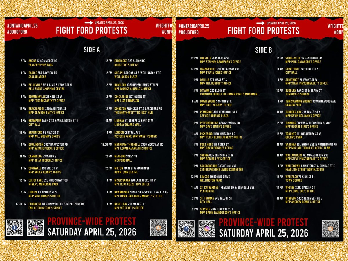 erinislearning's tweet image. Elaborate plans and tonnes of money for the OPP.

Continued gutting of healthcare and education.

Have you had enough, Ontario?

SATURDAY APRIL 25 
PROVINCE WIDE PROTESTS

#Ontario #Onpoli #DougFord #protest #FOI #FreedomOfInformation