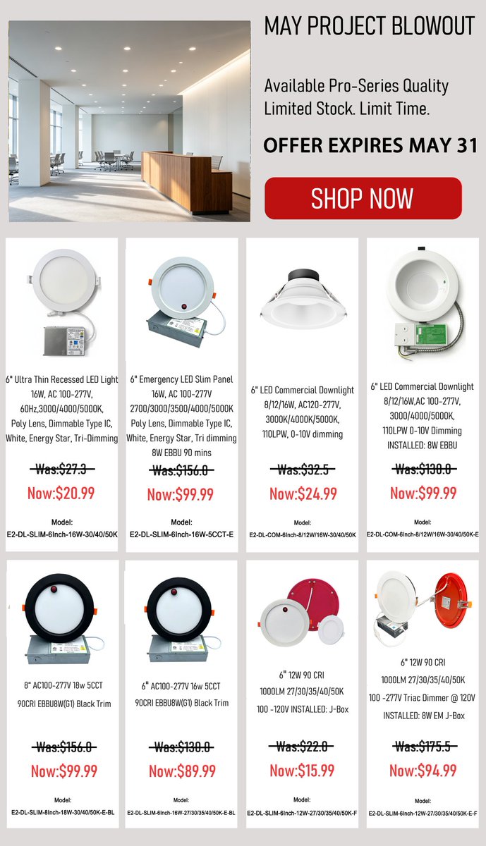 amyliang325272's tweet image. MAY PROJECT BLOWOUT ✨

Upgrade your commercial and residential lighting with our Pro-Series LED collection—built for reliable performance across a wide range of projects.

⏰ Available through May 31, while inventory lasts.

#LEDLighting #CommercialLighting #RecessedLighting