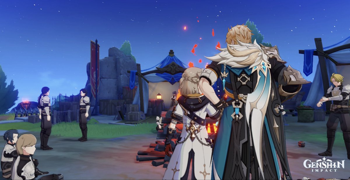 varkabedo's tweet photo. Some daily Varka and Albedo, just enjoying the campfire together! #Varkabedo #Varka #Albedo #Varbedo #GenshinImpact https://t.co/XYAQPxci7Y