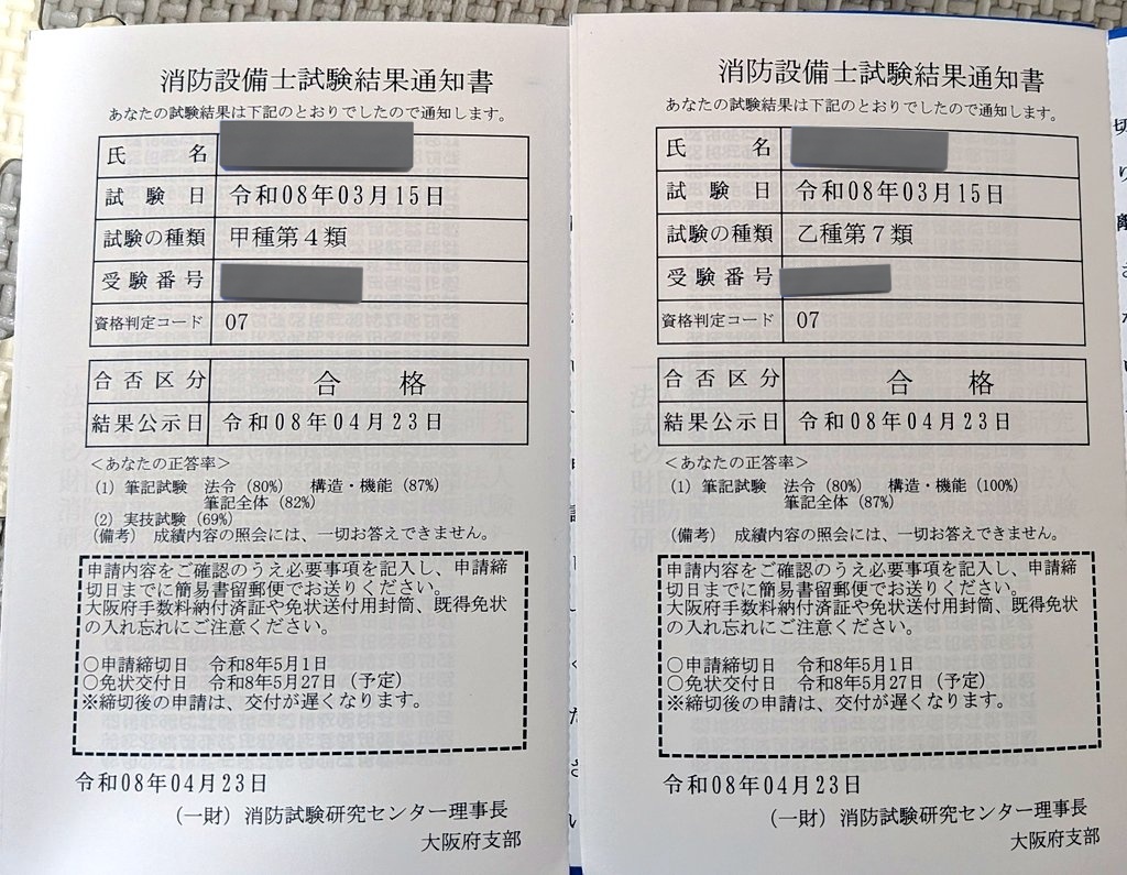 Bob_Style_BJJ's tweet photo. 先月受けた消防設備士甲種4類と乙種7類同時合格しました。
甲4の実技微妙やったけど、なんとか受かっててよかった🤣
次は甲1か甲5！ https://t.co/k5YFNyUbnO