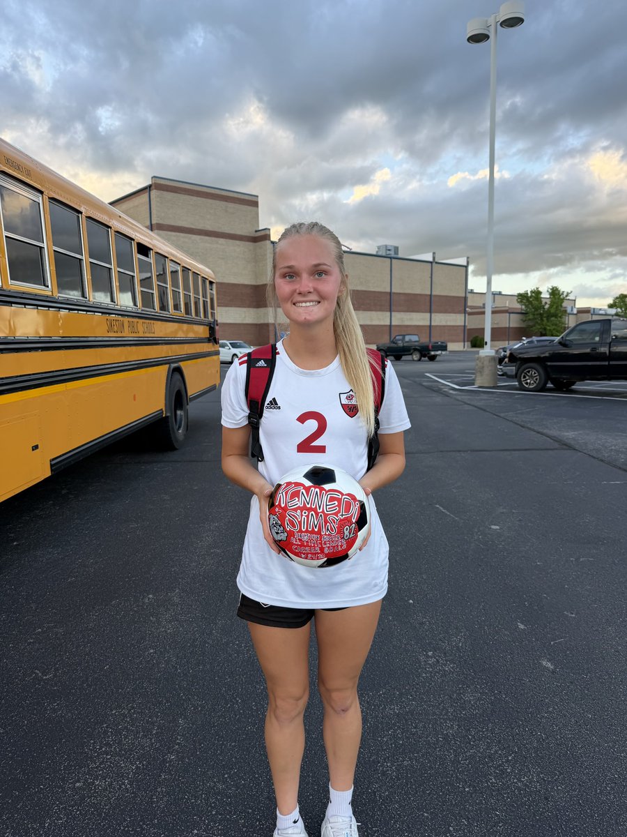 SikestonSoccer's tweet photo. Sikeston 8, Fair Grove 0
Sikeston 3, Marshfield 0

Kennedi Sims scored 9 today to shatter the career goal scoring record. (Shoutout Coach Lacy for the painted ball).

Alex Segers had 4 assists in game 1 to set a school record. 

 We’re 1 win away from a tournament championship. https://t.co/hDIJTSgCYZ