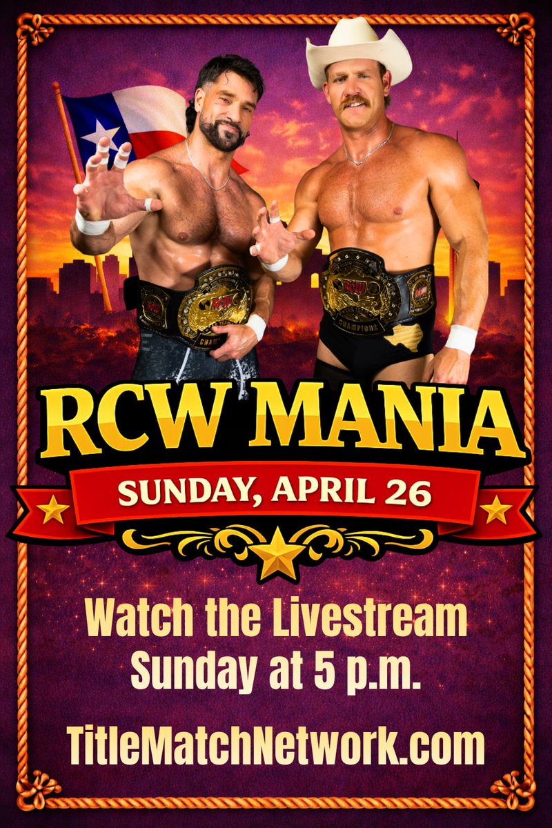 rcwforever's tweet photo. Big event this Sunday! Watch the livestream on Title Match Network at https://t.co/8WUcLq4joP https://t.co/dGSrisqBbs