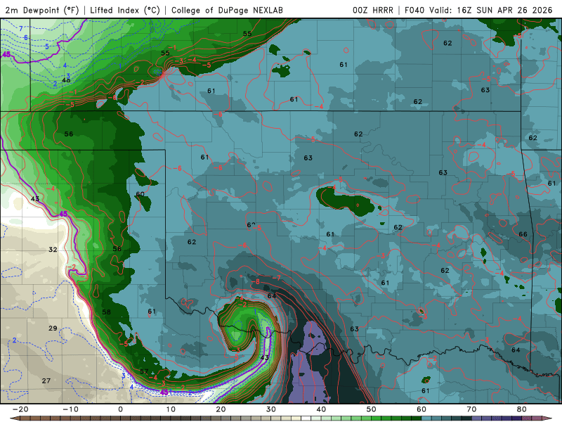 DualDoppler's tweet photo. You know your severe weather setup is the real deal when your dewpoints look like DOW data https://t.co/VBiotXnFpu