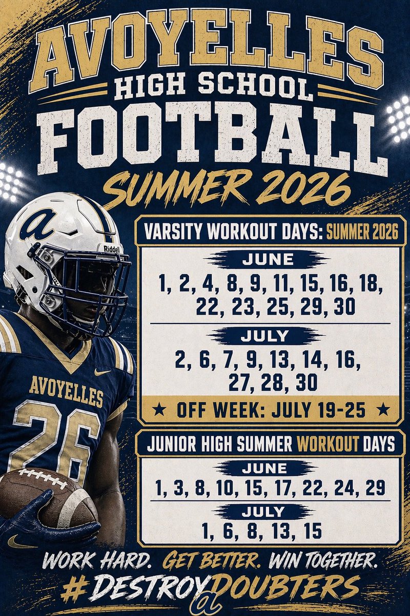 JagGrad2000's tweet photo. 2026 Summer Workout Schedule 
#AllAboutTheA
#DestroyDoubters
🏋🏾‍♀️🏋🏼‍♀️🏋🏽‍♀️🏈🏈🏈 https://t.co/bsy7YvM2Dv