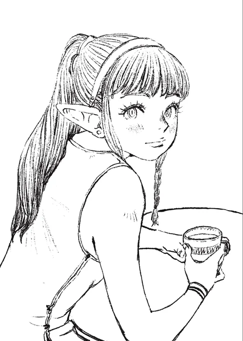 下絵線画と色鉛筆原画 