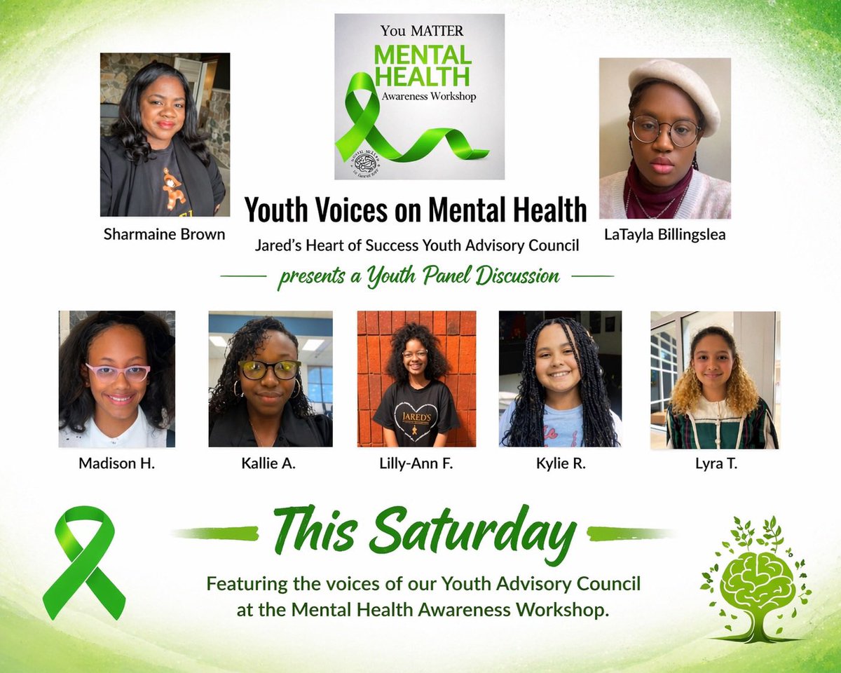 JaredsSuccess's tweet image. The full lineup has been announced for our 5th Annual Mental Health Awareness Workshop.

🗓️ Saturday, April 25
⏰ 10:00 AM – 1:00 PM
📍 581 Parker Ave, Decatur, Ga

You matter. 💚
jaredsheartofsuccess.org/events

#mentalhealthmatters #breakthestigma #communityevent